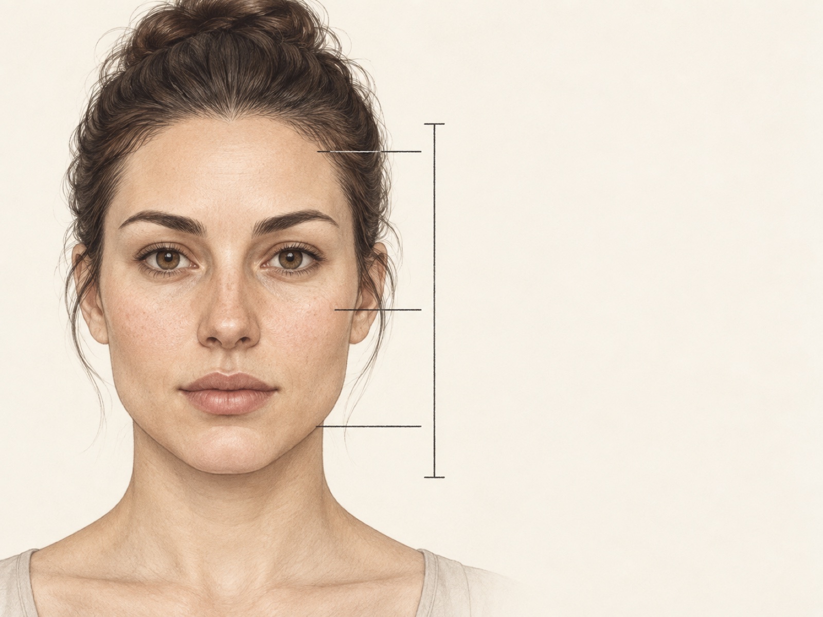 Illustrated facial landmarks for comparing visible proportions.